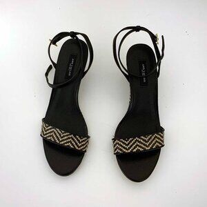 Ann Taylor Black and Tan Myriam 2 3/4" Wedge Espadrille Sandal 7.5
